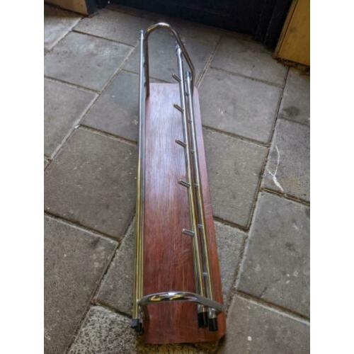 vintage kapstok hardhout en chroom