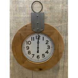 Grote wandklok rond 54 cm hout metaal - nieuw