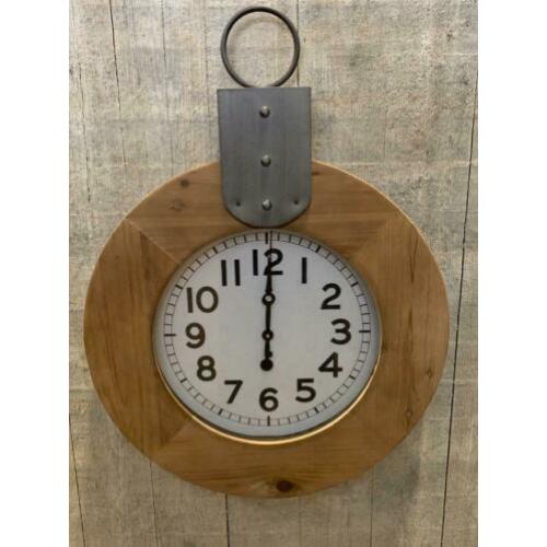 Grote wandklok rond 54 cm hout metaal - nieuw