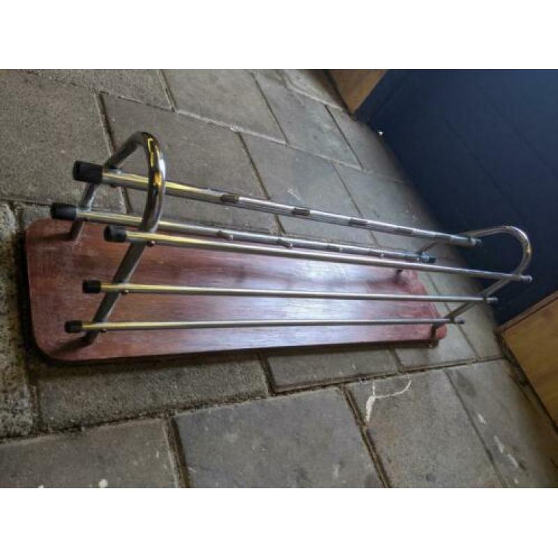vintage kapstok hardhout en chroom