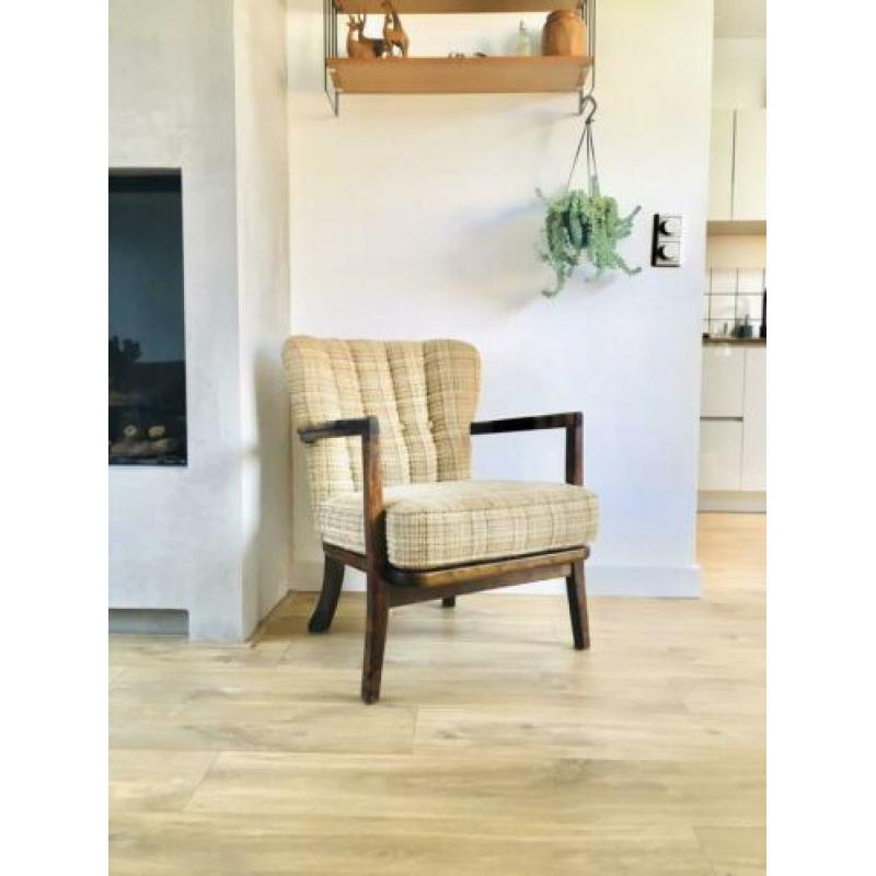 Vintage fauteuil club stoel cocktail stof beige retro antiek