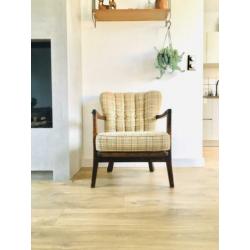Vintage fauteuil club stoel cocktail stof beige retro antiek