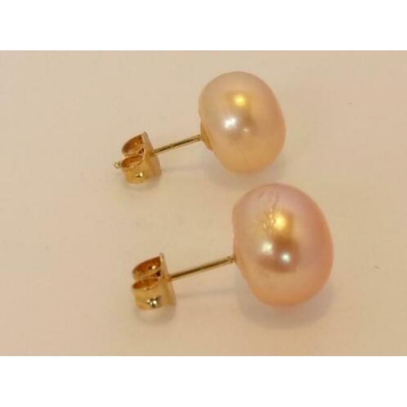 Nieuwe 14 karaat gouden oorbellen met echte parels 10 mm