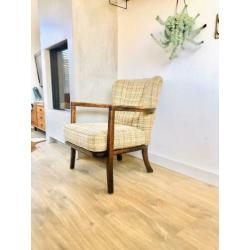 Vintage fauteuil club stoel cocktail stof beige retro antiek