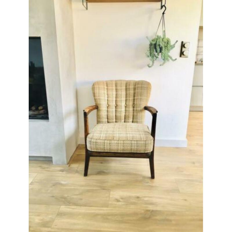 Vintage fauteuil club stoel cocktail stof beige retro antiek