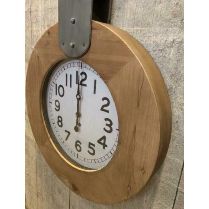 Grote wandklok rond 54 cm hout metaal - nieuw