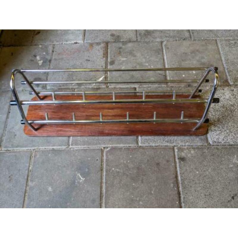 vintage kapstok hardhout en chroom
