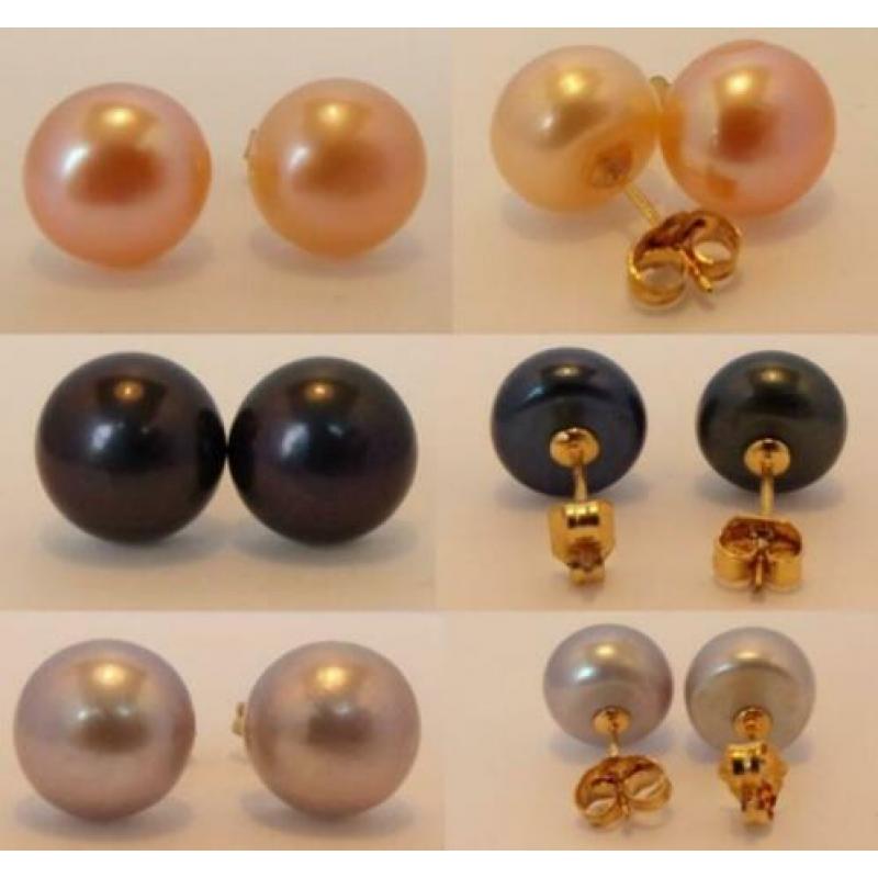 Nieuwe 14 karaat gouden oorbellen met echte parels 10 mm