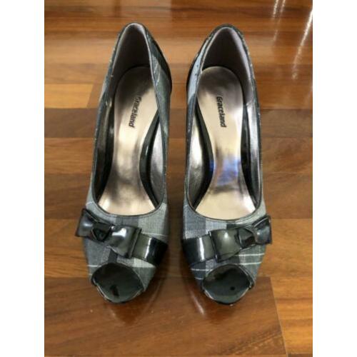 M031 Zwart met grijs geruite nieuwe hakken/ pumps maat 39