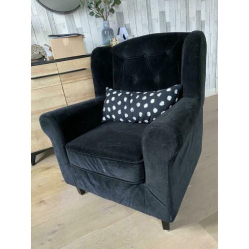 Zwarte fauteuil van velvet stof