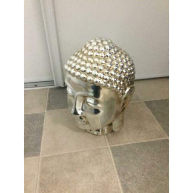 Boeddhabeeld hoofd zilverkleur Buddha groot