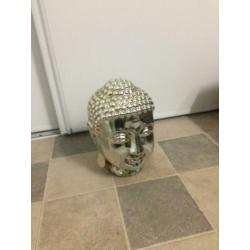 Boeddhabeeld hoofd zilverkleur Buddha groot