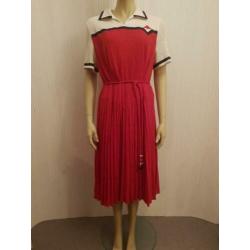 Vintage jurk matroos kraag rood plooien maat L jaren 70