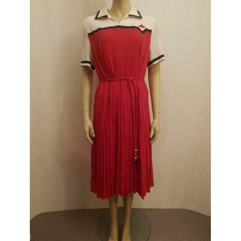 Vintage jurk matroos kraag rood plooien maat L jaren 70