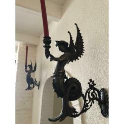 Set van 2 antieke bronzen wandkandelaars