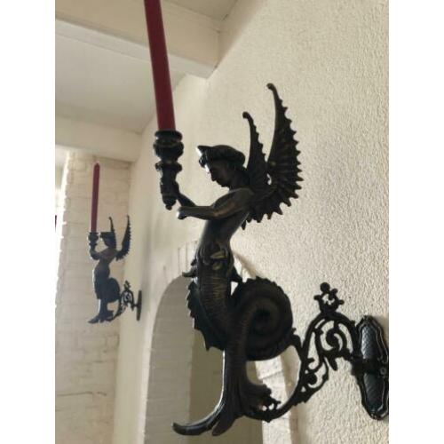 Set van 2 antieke bronzen wandkandelaars