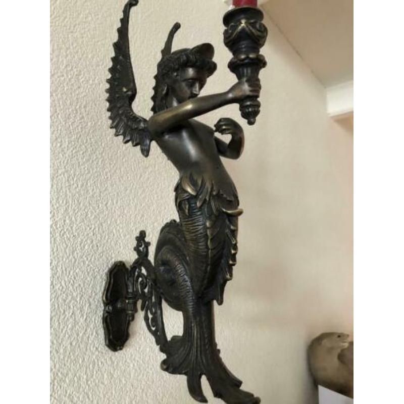 Set van 2 antieke bronzen wandkandelaars