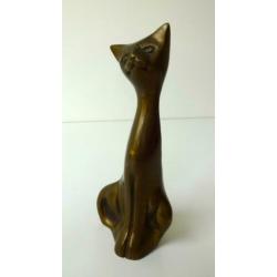 Brons/koper beeldje van zittende kat 2735-b
