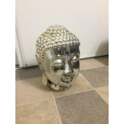 Boeddhabeeld hoofd zilverkleur Buddha groot