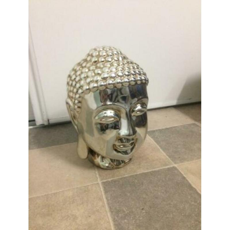 Boeddhabeeld hoofd zilverkleur Buddha groot