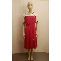 Vintage jurk matroos kraag rood plooien maat L jaren 70