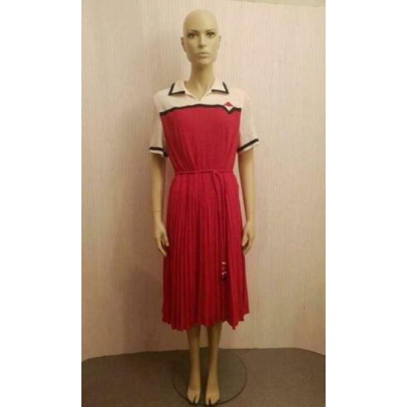 Vintage jurk matroos kraag rood plooien maat L jaren 70