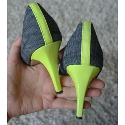 Mooie pumps spijker/ neon geel maat 41.