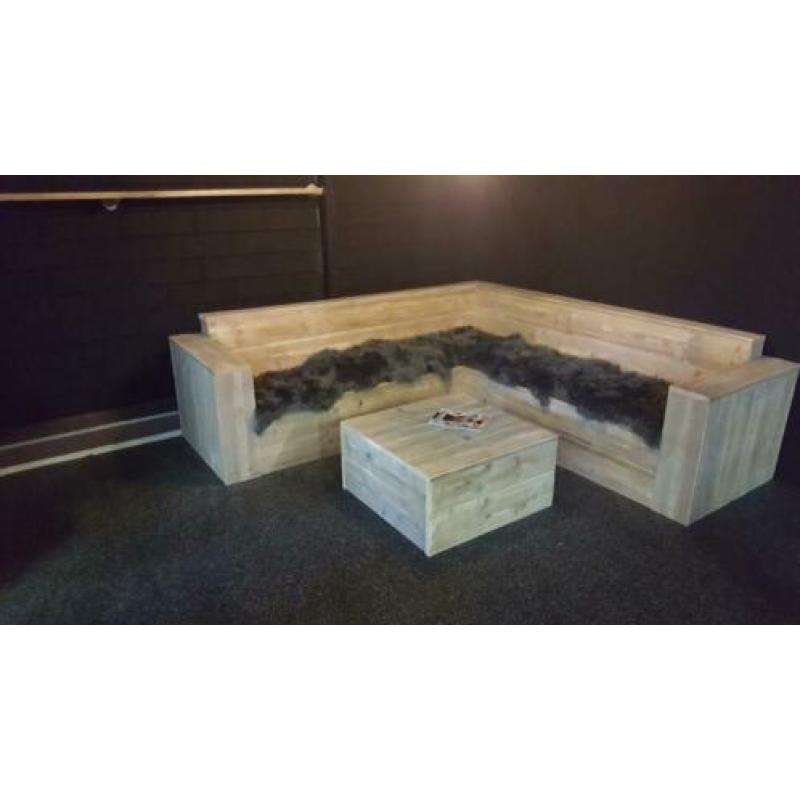 Unieke zithoek, complete loungeset van steigerhout elke maat