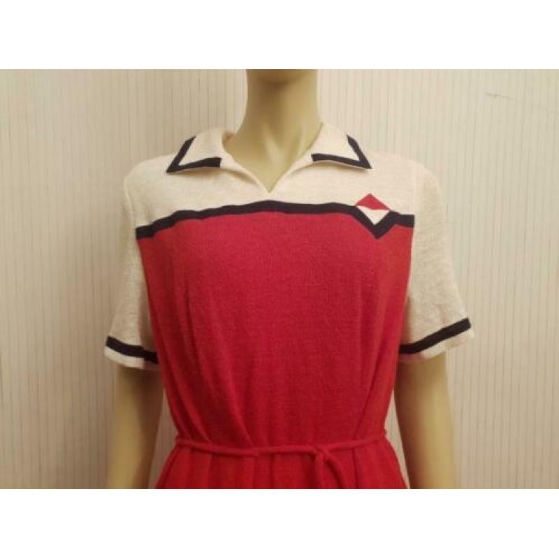 Vintage jurk matroos kraag rood plooien maat L jaren 70