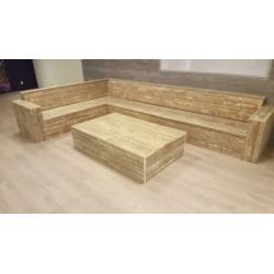 Unieke zithoek, complete loungeset van steigerhout elke maat