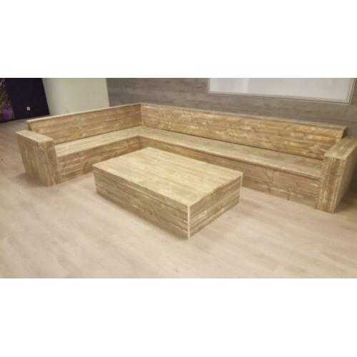 Unieke zithoek, complete loungeset van steigerhout elke maat