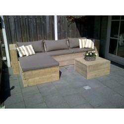 Unieke zithoek, complete loungeset van steigerhout elke maat