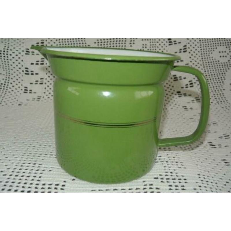 Vintage emaille melkkan / schenkkan reseda groen