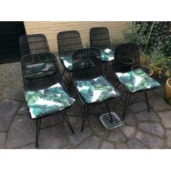 6 x HK Living rotan eettafel stoel zwart