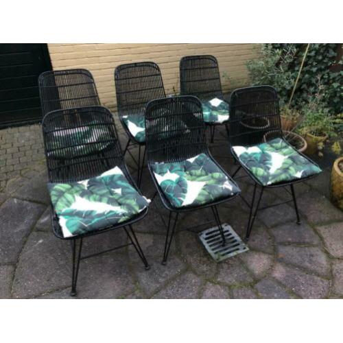 6 x HK Living rotan eettafel stoel zwart