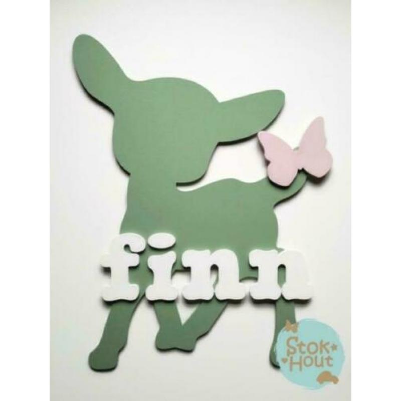 Mooi houten naambord met gratis figuurtje | Stokhout 78