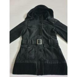Khujo winter mantel/jas, zwart, wol, capuchon, mt XL