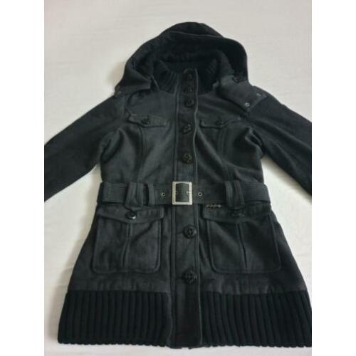 Khujo winter mantel/jas, zwart, wol, capuchon, mt XL