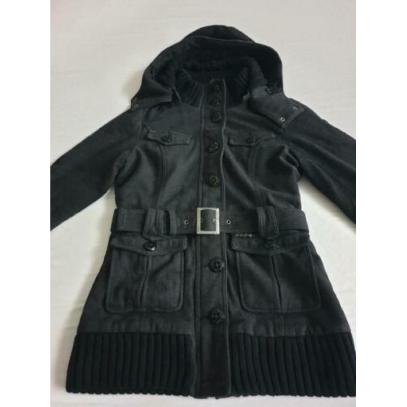 Khujo winter mantel/jas, zwart, wol, capuchon, mt XL