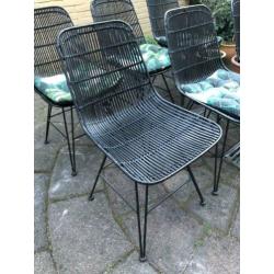 6 x HK Living rotan eettafel stoel zwart