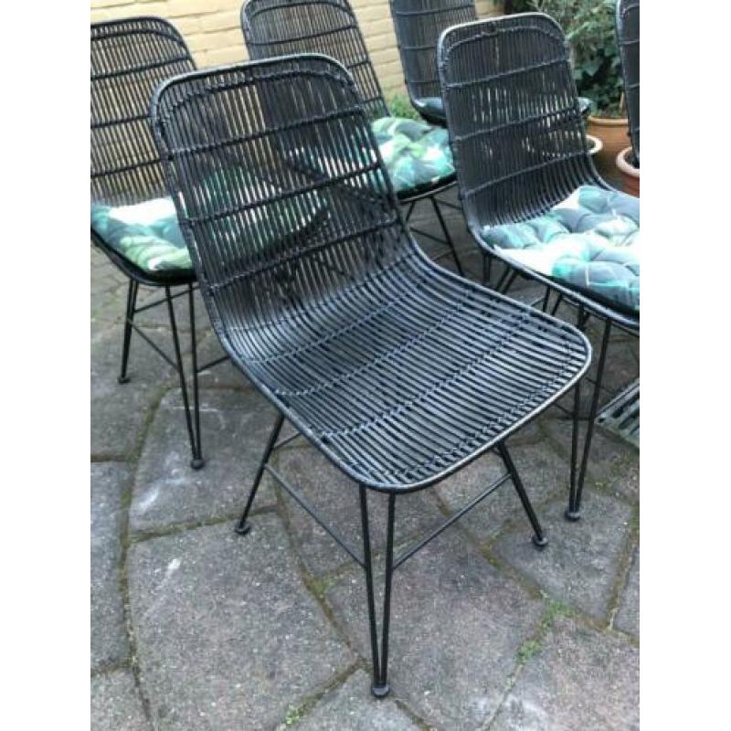 6 x HK Living rotan eettafel stoel zwart