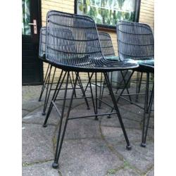 6 x HK Living rotan eettafel stoel zwart