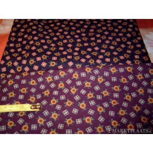 quilt stof zonnebloem paars of blauw 0,5 meter 2,25