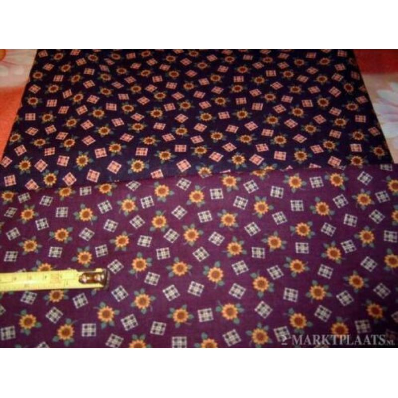 quilt stof zonnebloem paars of blauw 0,5 meter 2,25
