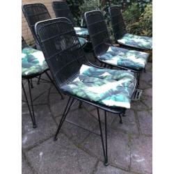 6 x HK Living rotan eettafel stoel zwart