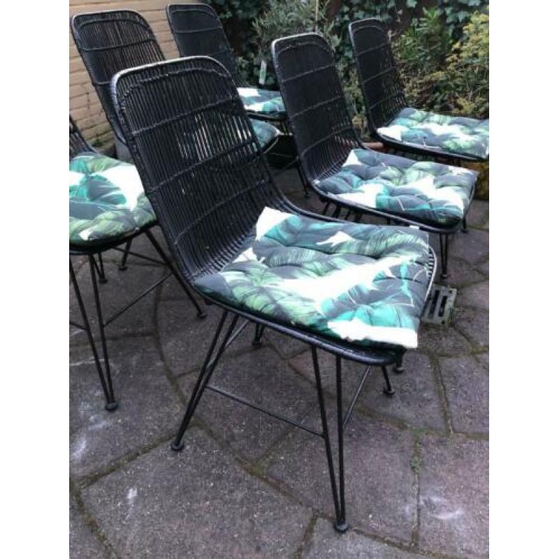 6 x HK Living rotan eettafel stoel zwart