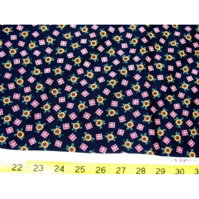 quilt stof zonnebloem paars of blauw 0,5 meter 2,25