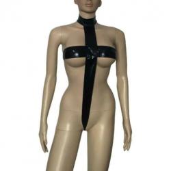Zwarte lak leren dames lingerie pakje teddy bodysuit