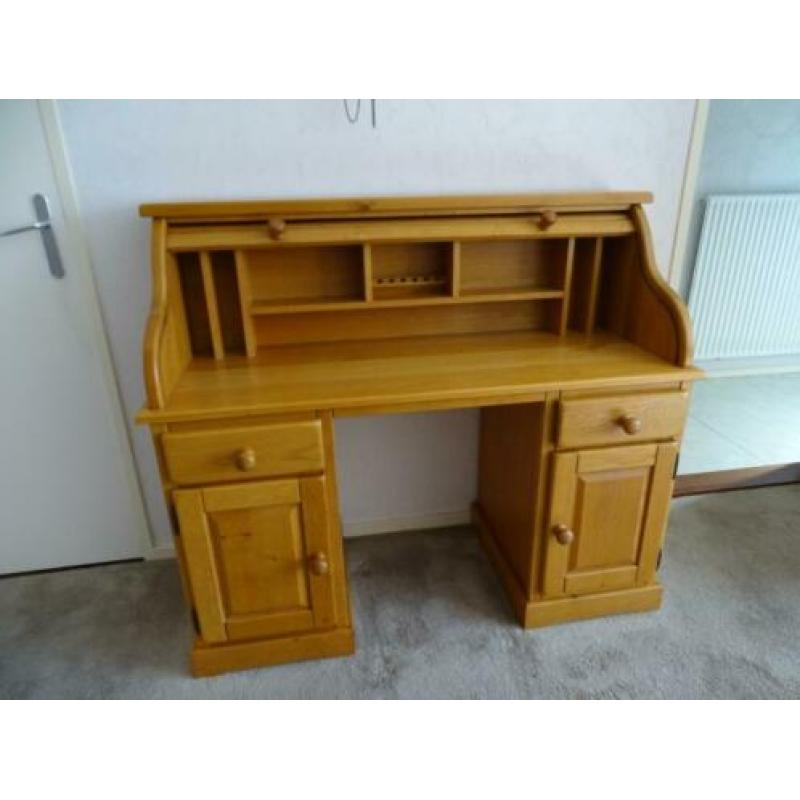 Mooi blank eiken massief rolluik bureau - secretaire