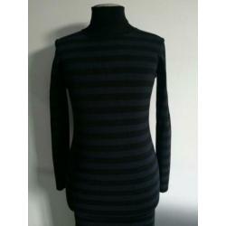 Nikkie Plessen turtle neck jurk M 38 Zwart Streep blauw